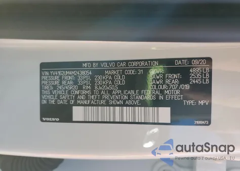 2021 Volvo Xc40 T5 R-Design z USA, uszkodzony, nr VIN YV4162UM4M2438054